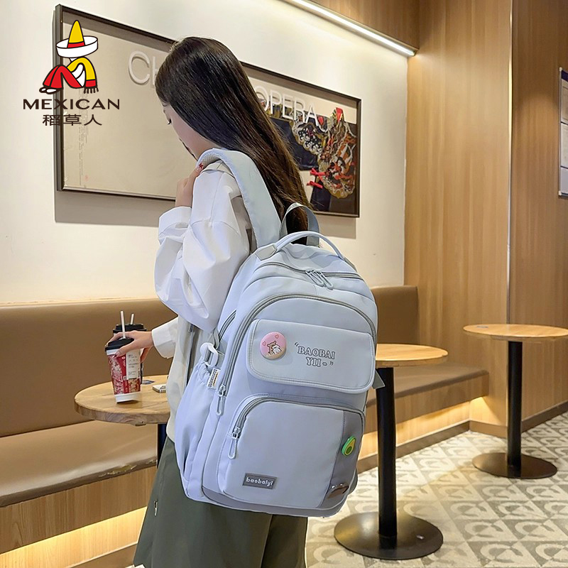 稻草人小清新学生双肩包大容量多用书包日系高颜值初高中生背包