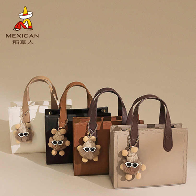 稻草人包包女小众真皮红色女士手提包单肩包牛皮斜挎包托特包女包