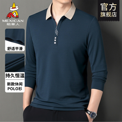 稻草人长袖T恤男士中老年POLO衫