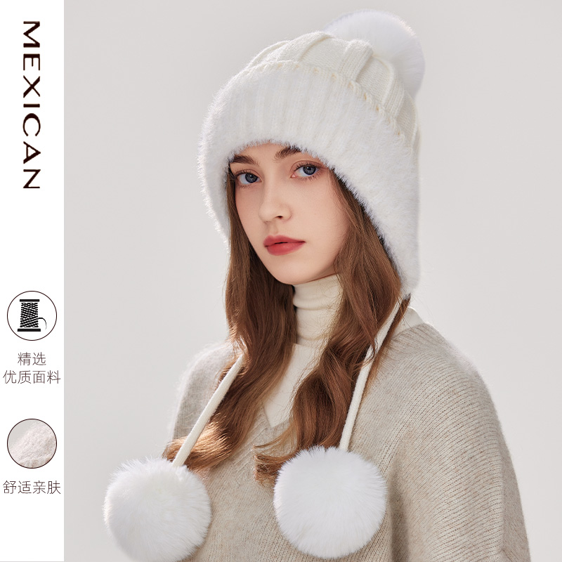 稻草人针织毛线帽女冬季加绒护耳