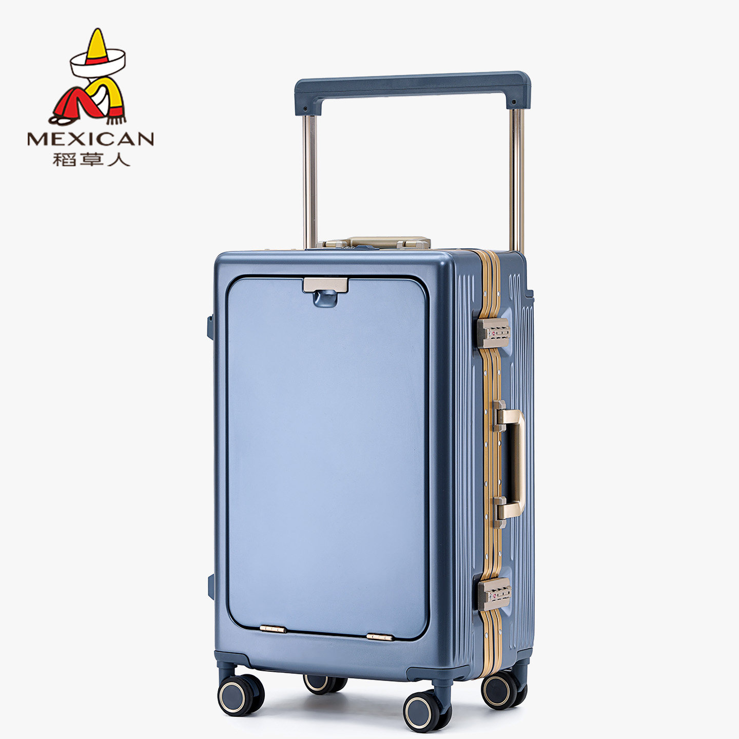 稻草人2025新款行李箱女宽拉杆前开口20寸多功能登机小型旅行箱