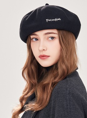 稻草人贝雷帽女冬韩日系黑色英伦复古大头围艺术生画家帽子显脸小