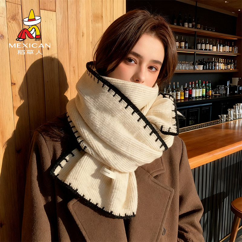 稻草人围巾女冬季软糯针织仿羊绒护颈围脖2025新款高级感百搭披肩