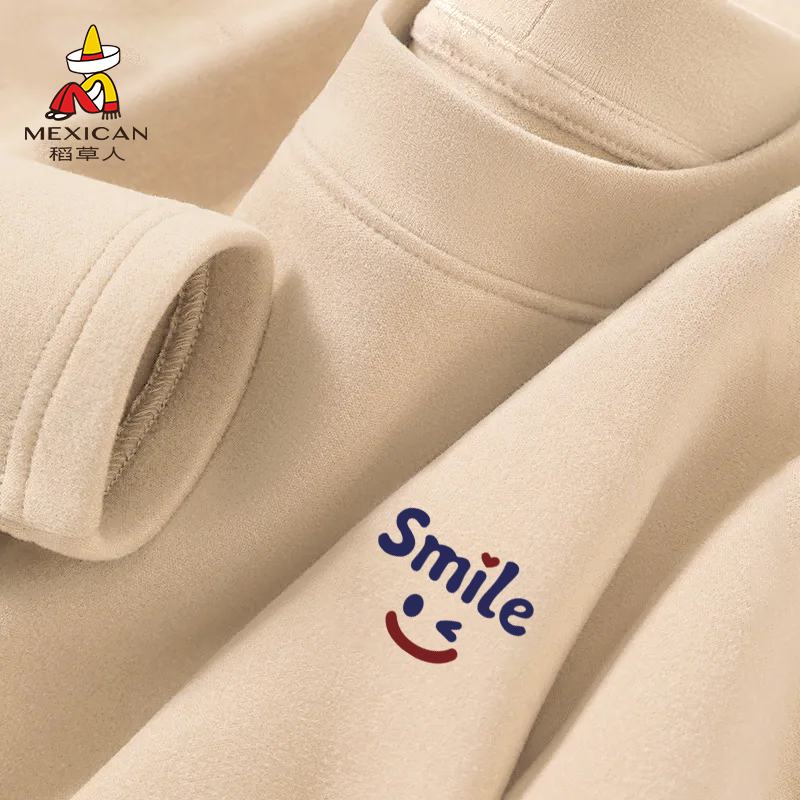 稻草人圆领双面加绒打底男冬季加绒长袖内搭2025款磨毛保暖上衣Z