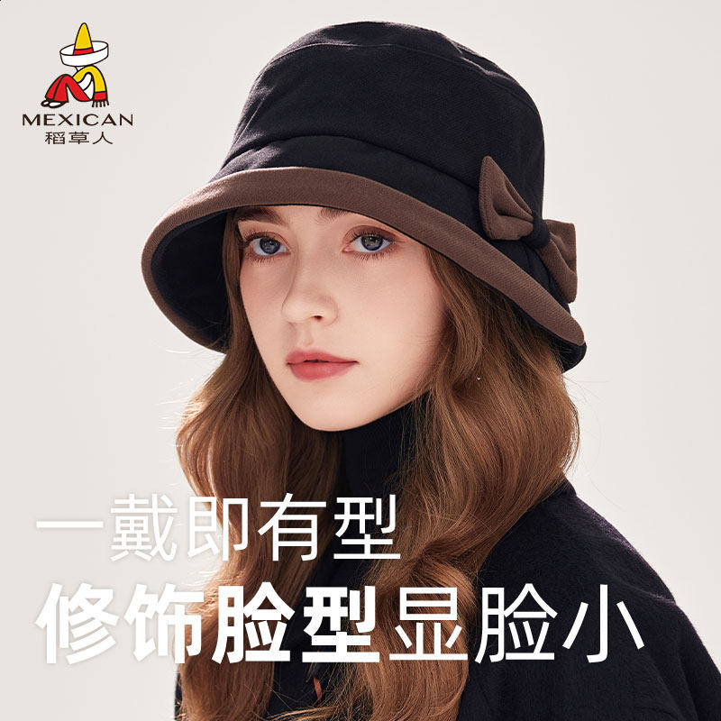 稻草人渔夫帽女秋冬季日系百搭盆帽女士帽子韩版英伦帽冬时尚礼帽