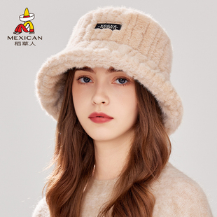 稻草人帽子女2025新款秋冬毛绒渔夫帽百搭显脸小加厚保暖护耳盆帽