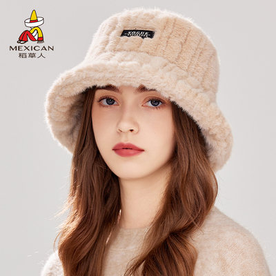 稻草人2025新款毛绒渔夫帽
