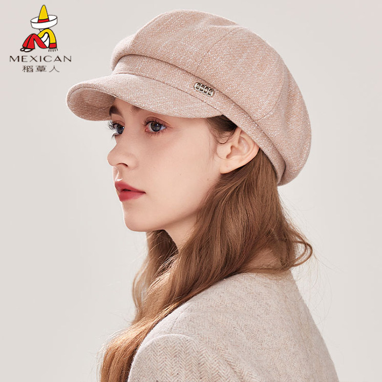 稻草人贝雷帽女大头围2025秋冬季新款加大帽子复古潮显脸小画家帽