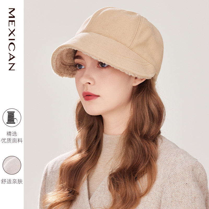 稻草人休闲鸭舌帽毛绒女士帽子保暖宽檐显脸小渔夫帽韩版简约户外