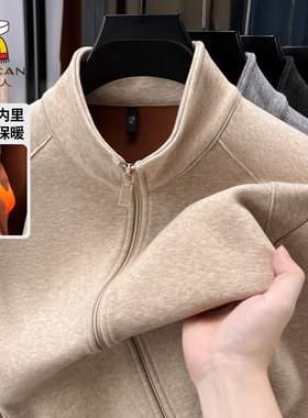 稻草人双面德绒打底衫男全拉链春秋季立领长袖t恤休闲百搭卫衣男J