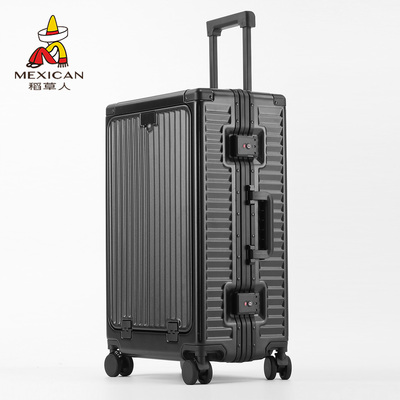 稻草人行李箱2025新款多功能前开口20寸可登机旅行箱铝框密码箱子