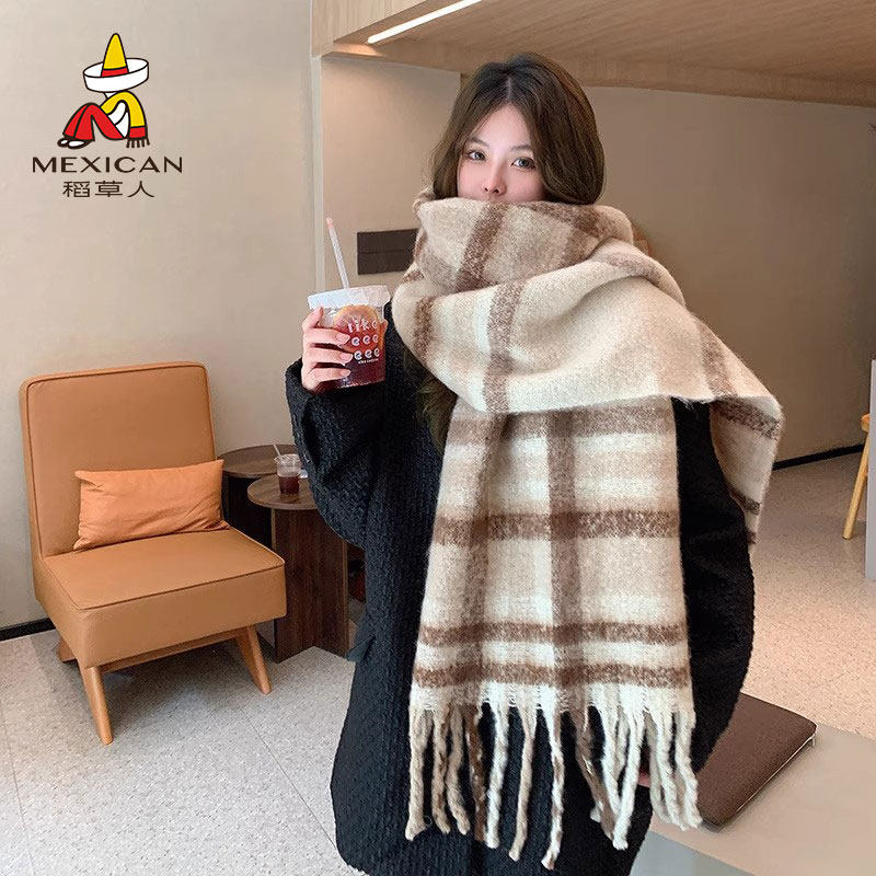 稻草人格子围巾女冬季2025年新款加厚保暖情侣披肩学生围脖男韩版