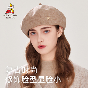 稻草人贝雷帽女士2025秋冬新款韩版复古百搭帽子显脸小画家帽文艺