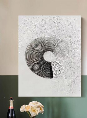 黑白廊极简手绘油画立体肌WSR客厅餐厅装理饰画现代走玄关酒店无
