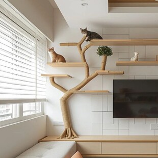 精猫实爬架木手厂家直供工制作原木干树枝大型跳品猫窝加大宠物树