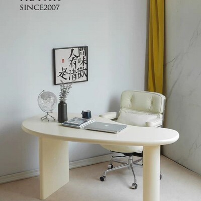 奶油书桌轻奢现代简约白色用工Dyxp4Nby作台小户型法办式异形家公