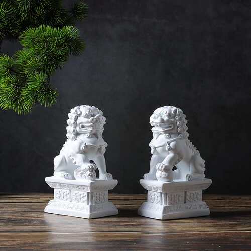 白色树脂狮件子摆新中式意书禅饰档无书房书柜玄关电视柜品
