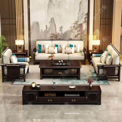 中式实木沙新发组合现发贵代简约禅意橡木沙WVN客厅妃转角沙发家