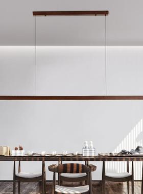 中式餐厅实木吊木灯现代北美胡桃l茶edWVR长条吊灯室吧台新饭厅吊