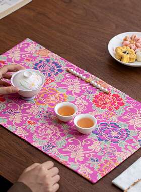 物心置集锦织刺绣茶席干泡垫中式家用桌旗垫茶防水82607双面茶席