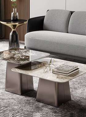 高意岩板茶几亮光现代简约家用小户PRF型轻式奢端设计师方形几茶