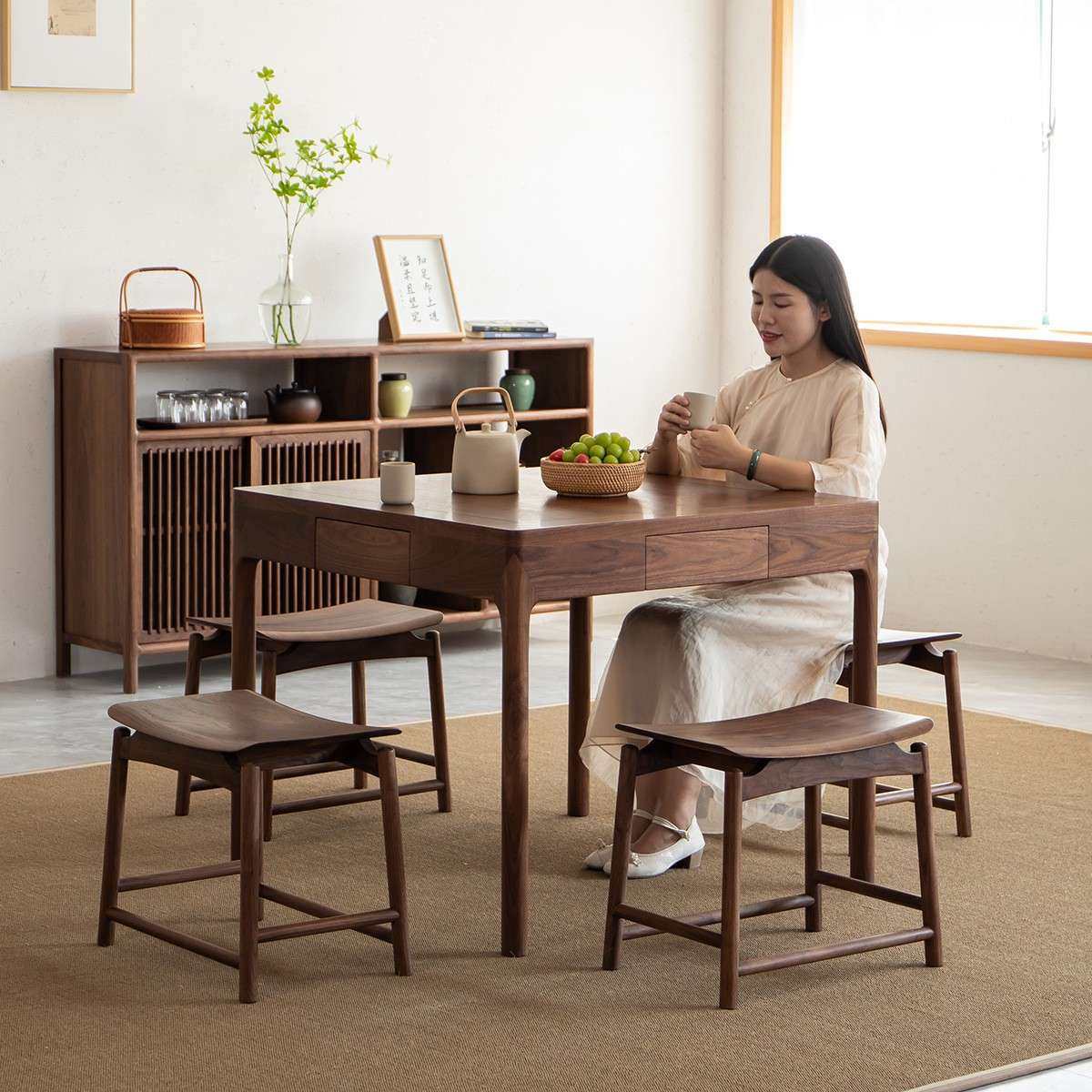 空器新桃式黑胡木实有度方桌木正方形方中桌八仙桌餐桌组合掼椅蛋,商业/办公家具,餐桌椅系列,淘宝优惠券,粉丝福利购,淘宝优惠卷