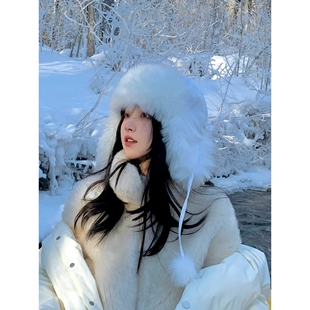 帽子女冬季加厚保暖雷锋帽毛绒护耳帽可爱针织北方防寒长白山滑雪