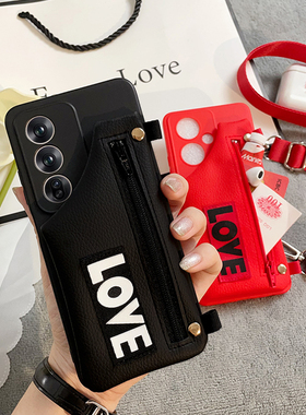 适用红米note14/13pro手机壳简约K70/K60字母新款小米14/13R/12T硅胶软壳斜挎带背绳K4050至尊版防摔零钱卡包