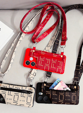 一体式钱包夏季新款适用OPPOReno14/13pro手机壳A2MA3XA5活力斜挎背绳子A58/A56支架硅胶软壳K9S防摔全包潮流