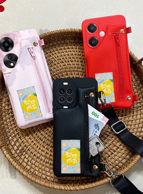 缤纷水果零钱包适用OPPOReno14/13手机壳A2MA3XA5pro户外旅游斜挎背绳A97/A58XA57硅胶软壳防摔K9S全包保护套