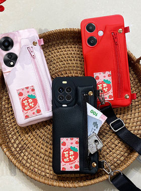 缤纷水果零钱包适用OPPOReno14/13手机壳A2MA3XA5pro户外旅游斜挎背绳A97/A58XA57硅胶软壳防摔K9S全包保护套