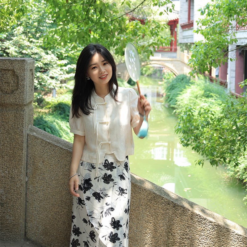 小个子国风小上衣短袖短r款门襟中式女装优雅通勤尔尔自制夏季新