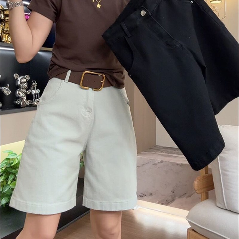 夏季薄款显瘦五分裤女大码高腰直筒牛仔短裤胖mmU宽松梨型身材中