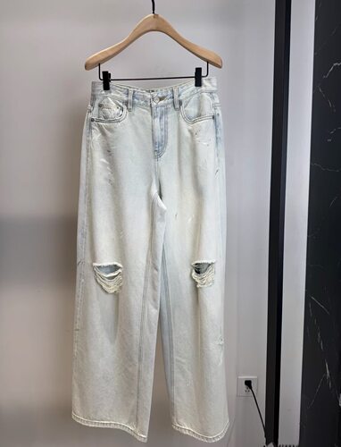 正品牛仔裤2026夏新品汉麻棉质洗褪浅蓝破洞低腰宽直筒MBF2JEN017