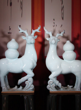 钧瓷插花居家客厅装饰福鹿简约高档陶瓷吉祥摆件祝福礼物送领导