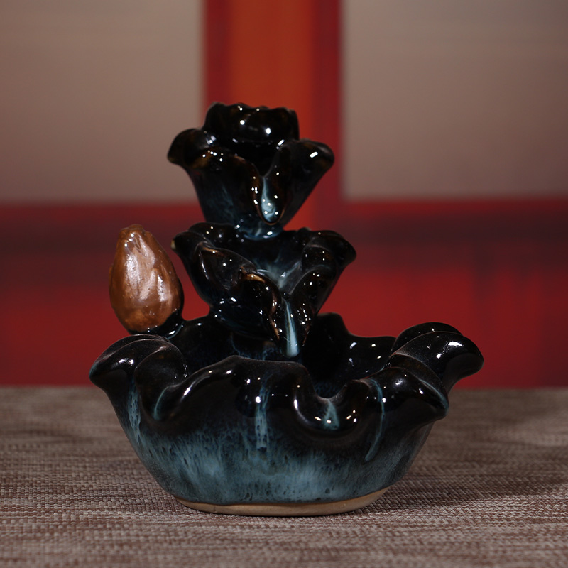 钧瓷倒流香座中式香炉创意陶瓷摆件茶室香薰沉香安神家用装饰品