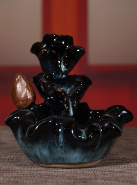 钧瓷倒流香座中式香炉创意陶瓷摆件茶室香薰沉香安神家用装饰品