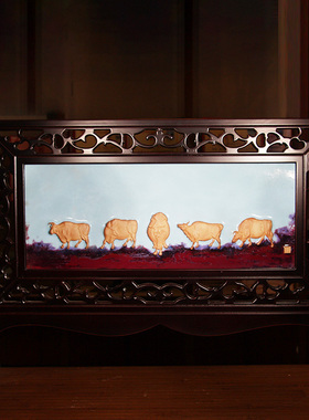 陈奎峰大师手作钧瓷屏风五牛图中式陶瓷家居装饰高档工艺品摆件