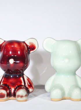 神垕钧瓷小熊桌面摆件可爱卡通小摆饰创意网红礼品文创礼物带礼盒