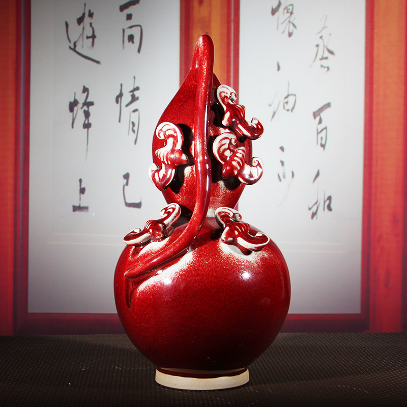 钧瓷摆件福禄双全葫芦中国红釉色河南禹州神垕钧窑花瓶送陶瓷礼品