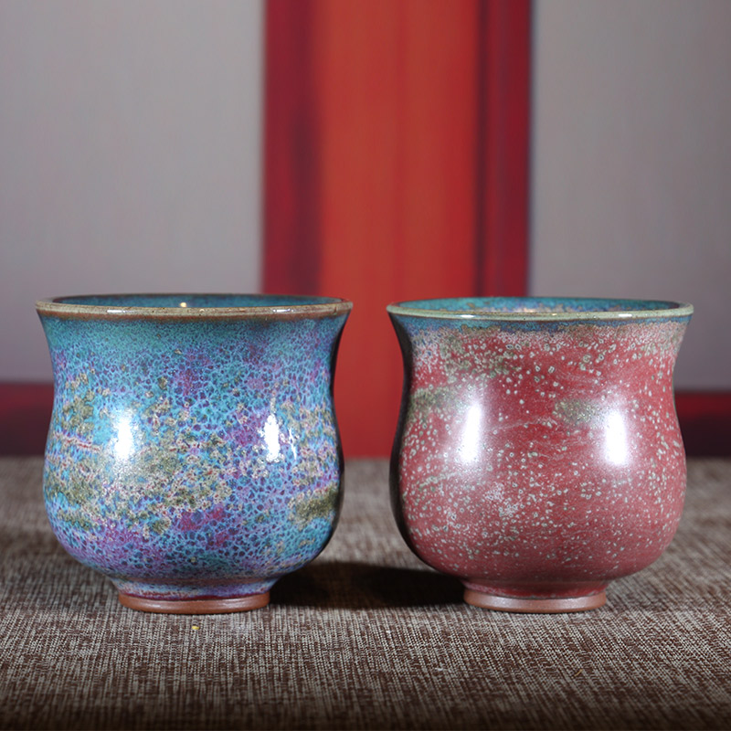 钧瓷茶杯温红远大师束腰杯陶瓷养生功夫茶具中式复古风品茗主人杯