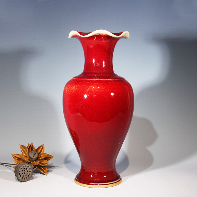 钧瓷花瓶中式复古红色陶瓷插花器玉壶春家居客厅玄关装饰工艺摆件