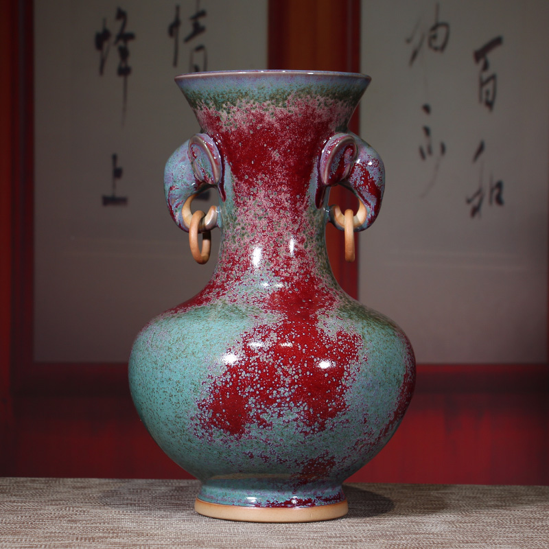 钧瓷客厅玄关摆件象鼻瓶陶瓷插花瓶窑变手工创意家居饰品工艺礼品