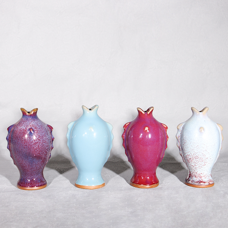 小清新钧瓷小鱼瓶爱可插花花器简约百搭桌面摆件高颜值小花瓶摆件