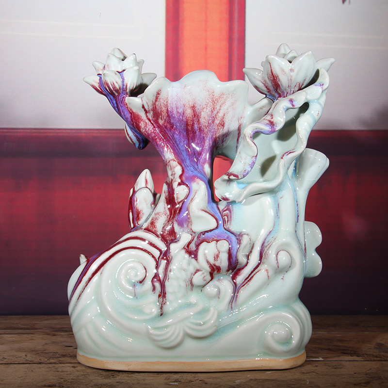 现代禹州神垕钧瓷摆件百年好合高自文大师煤烧釉陶瓷家居结婚礼品