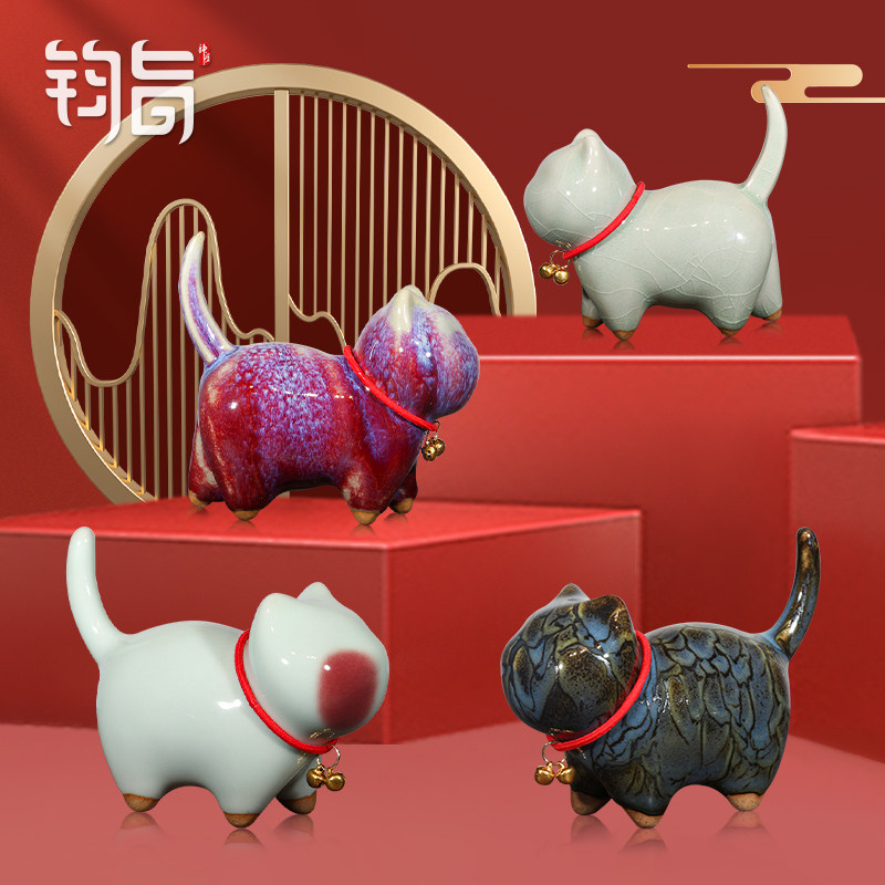 2025钧瓷可爱猫咪摆件创意陶瓷小猫女生桌面装饰卡通礼物送闺蜜茶