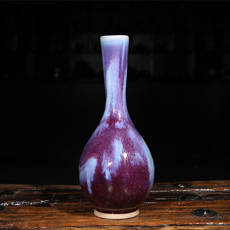 钧瓷花瓶复古风客厅装饰品陶瓷摆件鹅颈瓶插花瓶居家高档古风装饰