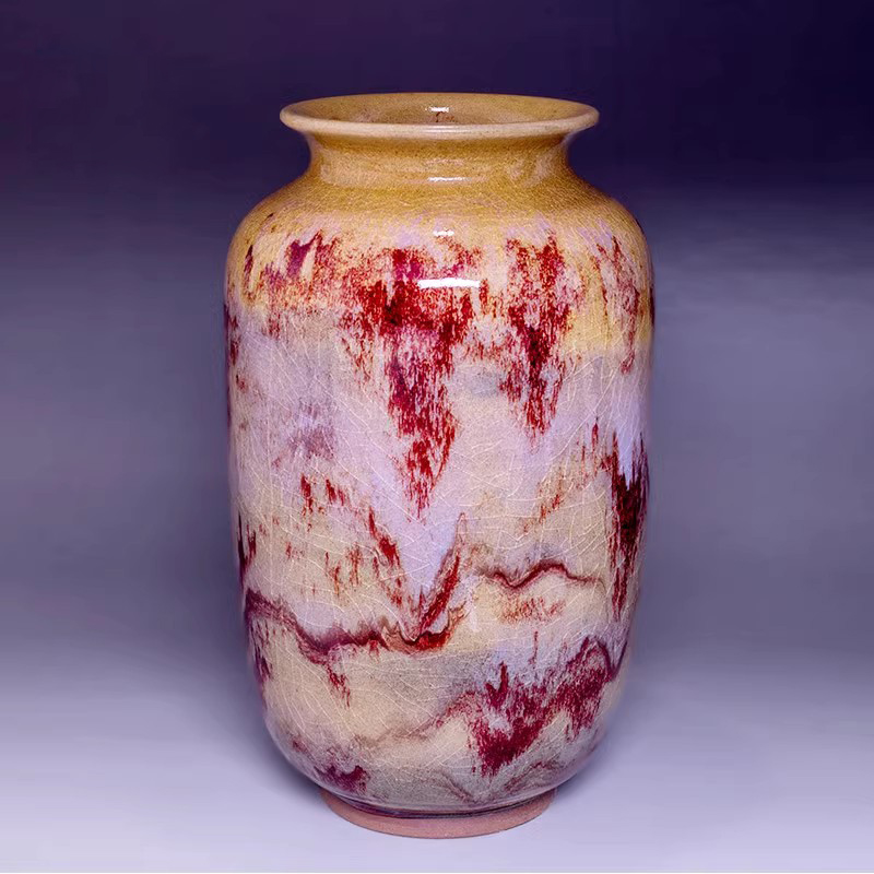 河南禹州市神垕镇钧瓷花瓶摆件黄金片富贵瓶高自文大师纯手工作品