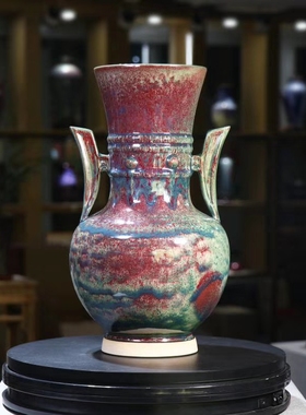 河南禹州神垕钧瓷花瓶华夏尊李朝斐大师手作珍品釉中国风玄关摆件