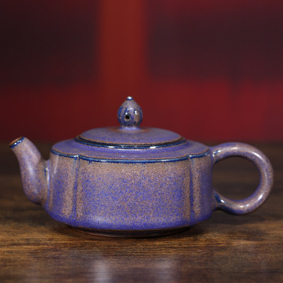 钧瓷茶壶温帅炭烧精品紫光釉海棠壶陶瓷功夫茶具泡茶单壶高档茶器